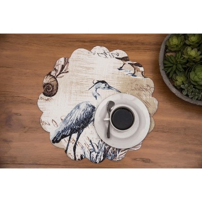 Brunswick Island Blue and Beige Cotton Round Placemats Set of 6