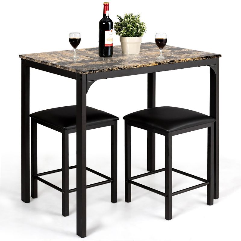 Costway 3 PCS Counter Height Dining Set Faux Marble Table 2 Chairs Kitchen Bar Furniture, 1 of 11