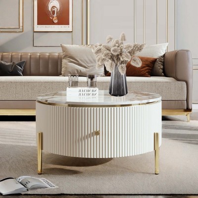 NicBex Modern Round Coffee Table with 2 Large Storage Drawers for Living Room