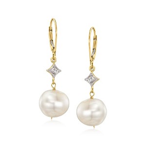 Ross-Simons 10.5-11mm Cultured Pearl Drop Earrings With Diamond Accents in 14kt Yellow Gold - 1 of 4