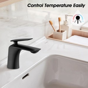 Kumasinova Matte Black Single Handle Bathroom Faucet 1 Hole,Solid Brass Vanity Faucet with Pop-Up Drain,Bathroom Sink Faucet with Supply Lines - 1 of 4