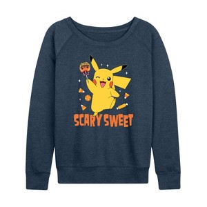 Women's - Pokémon - Pikachu Scary Sweet Lightweight French Terry Wide Neck Long Sleeve Shirt - 1 of 4