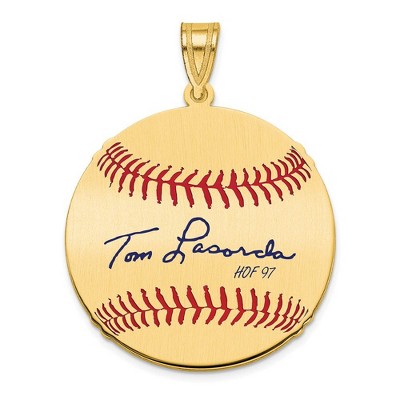 Black Bow Jewelry 14K Gold Plated Tom Lasorda Signature MD Enamel Baseball Pendant