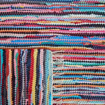 Handmade Striped Multicolor Cotton Round Area Rug, 4' x 6'