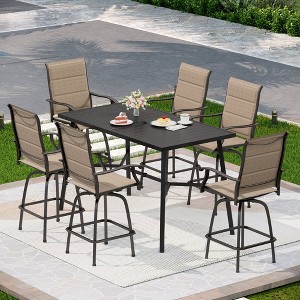 Captiva Designs 7pc Slatted Top Rectangle Metal Bar Table with X-Shaped Cross Bracket & Sling Swivel Bar Stools - 1 of 4