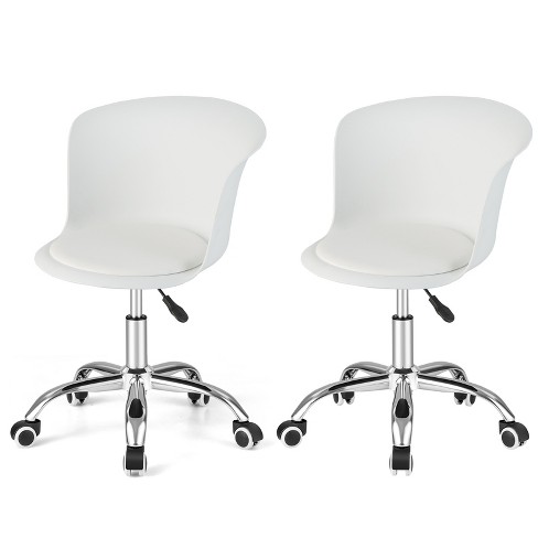 Yaheetech adjustable task chair pu leather low back ribbed armless swivel white desk discount chair office chair wheels