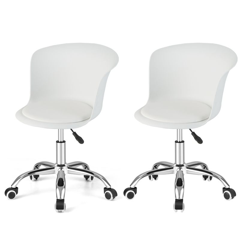 Costway Set of 2 Adjustable Office Chair Armless Swivel Desk Chair PU Leather Seat Black/White, 1 of 10