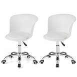 Costway Set of 2 Adjustable Office Chair Armless Swivel Desk Chair PU Leather Seat Black/White