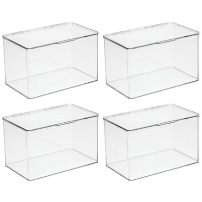 mDesign Plastic Kitchen Pantry Food Storage Bin Box, Lid - 4 Pack - Clear