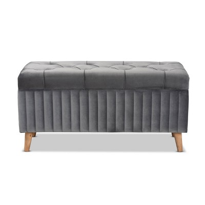 Hanley Grey Velvet Upholstered Wood Storage Ottoman