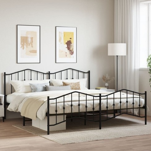 Metal Bed Frame with Headboard and Footboard Black 76 x79.9 King