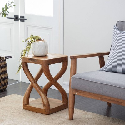 Contemporary Helix Pattern Teak Wood Stool Brown - Olivia & May