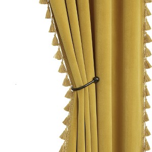 Tassels Soft Luxury Room Darkening Velvet Window Curtain Panels for Living Room - 1 of 4