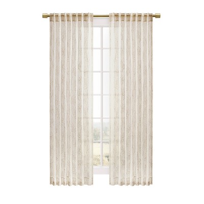 Oatmeal Sheer Leaf Embroidered Rod Pocket Back Tab Curtain Panel