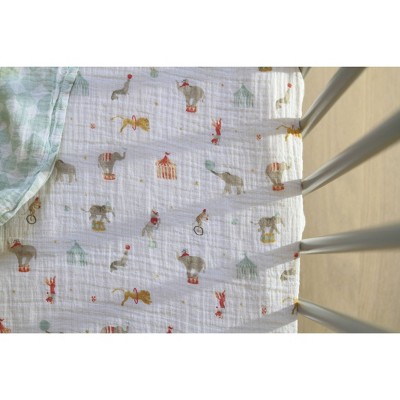 Elephant Circus Pink Cotton Muslin Crib Sheet