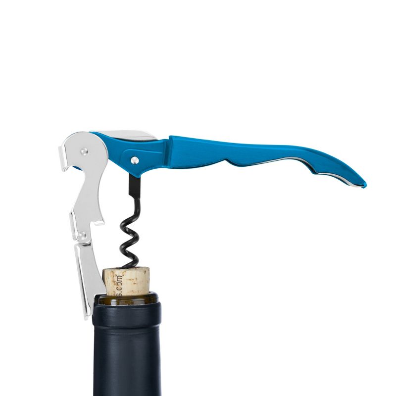 True TrueTap Metallic Blue Double Hinged Waiter’s Corkscrew, Stainless Steel Wine Key with Foil Cutter, 4 of 11