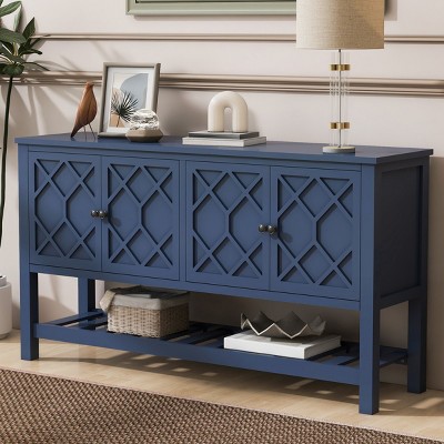 Modern MDF Storage Entryway Console Table,Sofa Table With 4 Doors And Bottom Shelf,Rectangular Living Room Entryway Table-Cuddlewood