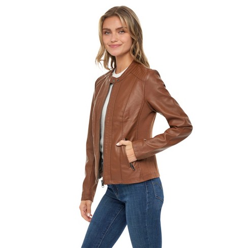 Women's Faux Leather Scuba Moto Biker Jacket - S.e.b. By Sebby