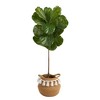 Nearly Natural 4-ft Fiddle Leaf Tree in Boho Chic Handmade Natural Cotton Woven Planter with Tassels UV Resistant - 2 of 4