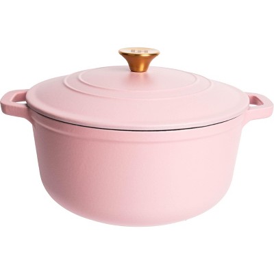 Matte Pink Enameled Cast Iron 6 Qt Round Dutch Oven with Lid