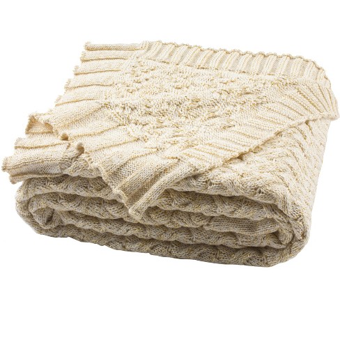 Adara Knit Throw Blanket Natural Gold 50