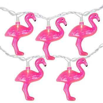 Northlight 10ct Pink Flamingo Summer Patio String Light Set, 7.25ft White Wire