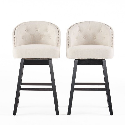 Vynxaria Beige Swivel Barstool Set of 2 Dining Chair