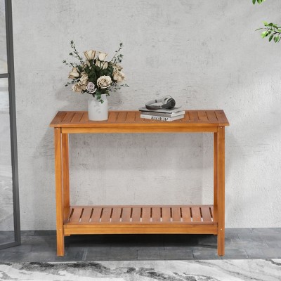 VASIP Acacia Wood Console Table, Indoor Outdoor Storage Furniture with Wide Tabletop and Lower Shelf  for Living Room, Entryway, Hallway