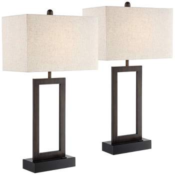 360 Lighting Todd Modern Table Lamps 30" Tall Set of 2 Bronze with USB and AC Power Outlet in Base Oatmeal Shade for Bedroom Living Room Bedside Desk