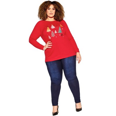 Avenue Women's Plus Size Multi Tree Sweat Top