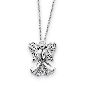 Black Bow Jewelry Rhodium Plated Sterling Silver & CZ Angel of Strength Necklace, 18in - 1 of 4