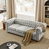 Tufted Linen/PU Upholstered Chesterfield 3-Seater Sofa with Scrolled Arms and Nailhead Trim, Classic Living Room Couch in Gray/Dark Gray - ModernLuxe - 2 of 4