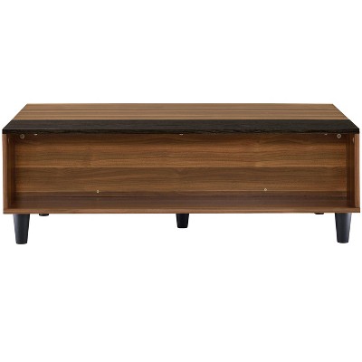 Vynxaria Lift-Top Coffee Table - Walnut & Black, Rectangular, Open Storage Compartment, Wooden Tapered Legs for Living Room