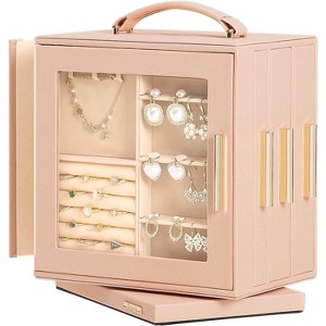 360° Rotating Jewelry Box with Mirror & 7 Drawers, Large Necklace Earring Ring Organizer Storage Case, Christmas Gift - 1 of 4