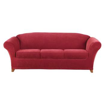 4pc Stretch Pique Sofa Slipcovers Garnet - Sure Fit