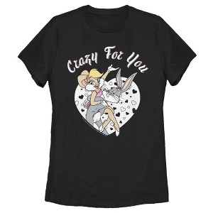 Women's Looney Tunes Valentine's Day Bugs Bunny and Lola Bunny Crazy for You T-Shirt - 1 of 4