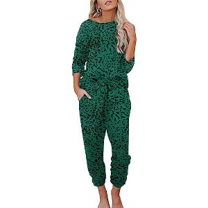Ekouaer Womens Pajamas Set Long Sleeve Loungewear Soft Lounge Set Joggers with Pockets - 1 of 4