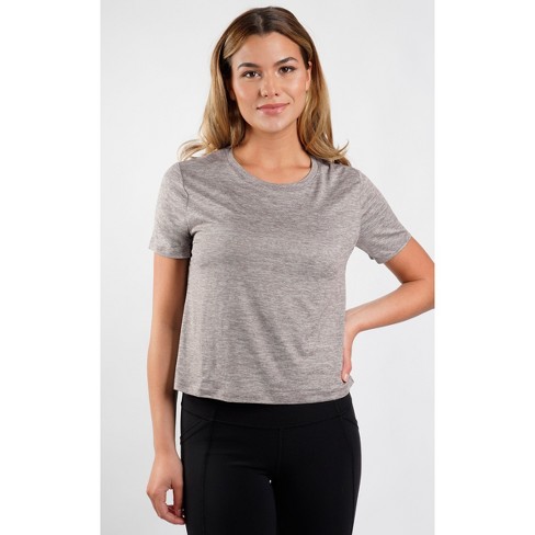 Yogalicious Cationic Two Tone Heather Short Sleeve Crop Top - Heather ...