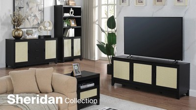 Sheridan Natural Cane and Wood TV Stand with Cabinets