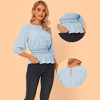 INSPIRE CHIC Women's 3/4 Sleeve Round Neck Smocked Waist Peplum Blouse - 2 of 4