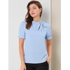 INSPIRE CHIC Women's Bow Tie Neck Solid Color Elastic Cuffs Elegant Office Short Sleeve Blouse - 2 of 4