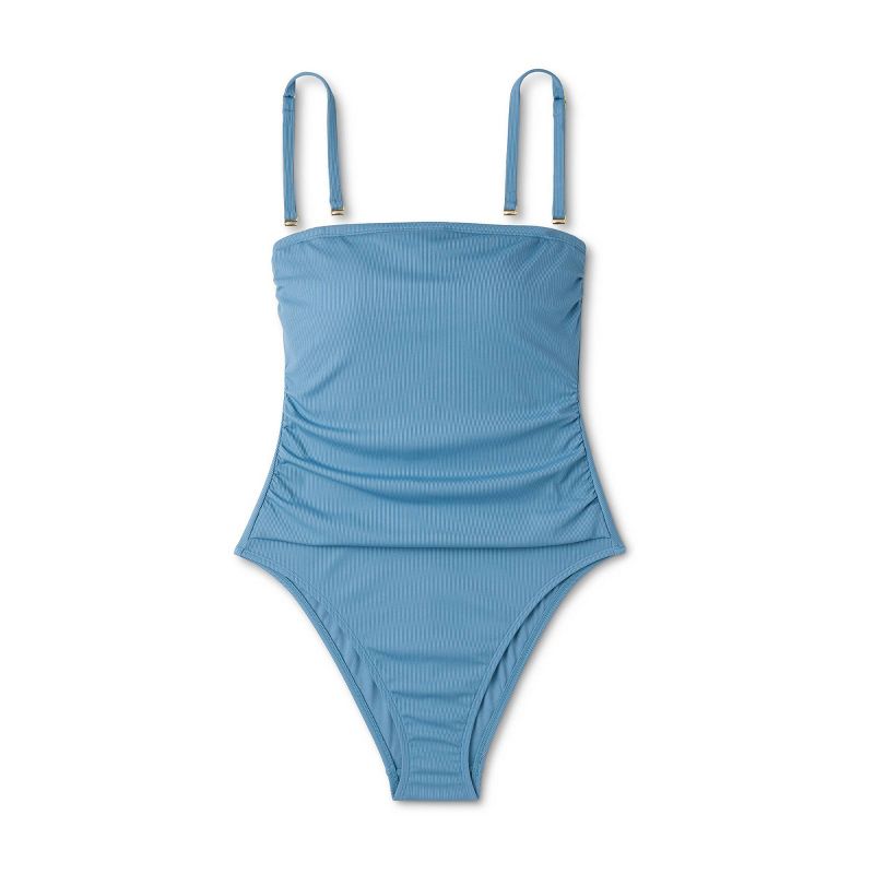 Women's Shirred Ribbed Bandeau Cheeky One Piece Swimsuit - Shade & Shore™, 6 of 12