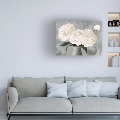 White Blooms in Gray Vase Canvas Art with Wood Frame