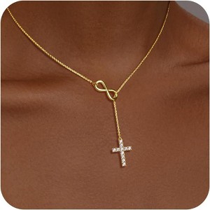 Christian Cross & Infinity Necklace for Women, 14K Gold/Silver Plated Non-Tarnish Religious Gift - 1 of 4