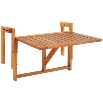 Sunnydaze Outdoor Folding Balcony Railing Table - Meranti Wood Construction - Brown