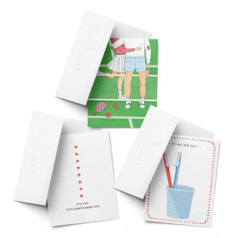 Love/Valentine's Assorted Greeting Card Pack (3ct) "Pickleball couple, It's You, Toothbrush" by Ramus & Co, 1 of 5