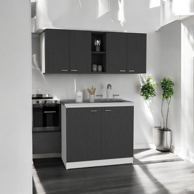Alilang 12.40 Inch Modern Kitchen Cabinet Set with Sink Base and Overhead Storage - Black