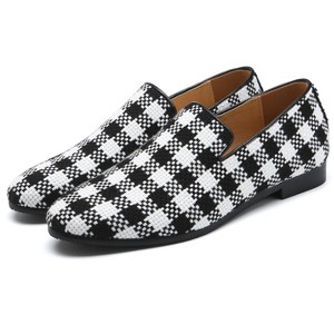 Santimon Mens Houndstooth Loafers Classic Wedding Prom Shoes Black & White - 1 of 4