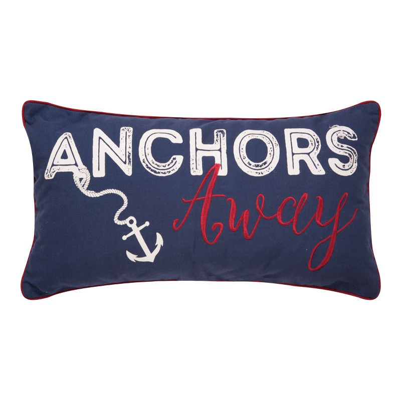 C&F Home 12" x 24" Anchors Away Nautical Embroidered Lumbar Throw Pillow, 1 of 9