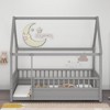 CAVINAS Pine Wood House Floor Bed, Kids Platform Bed Frame, High Fence Safety Bed with Roof, Classic Twin Size Toddler Bed/Child Bed, Easy Assembly - 2 of 4